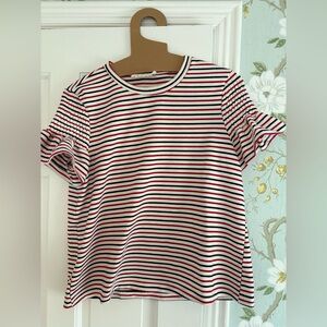 Anthropologie Striped Ruffle Sleeve Top - Red, Blue, White
